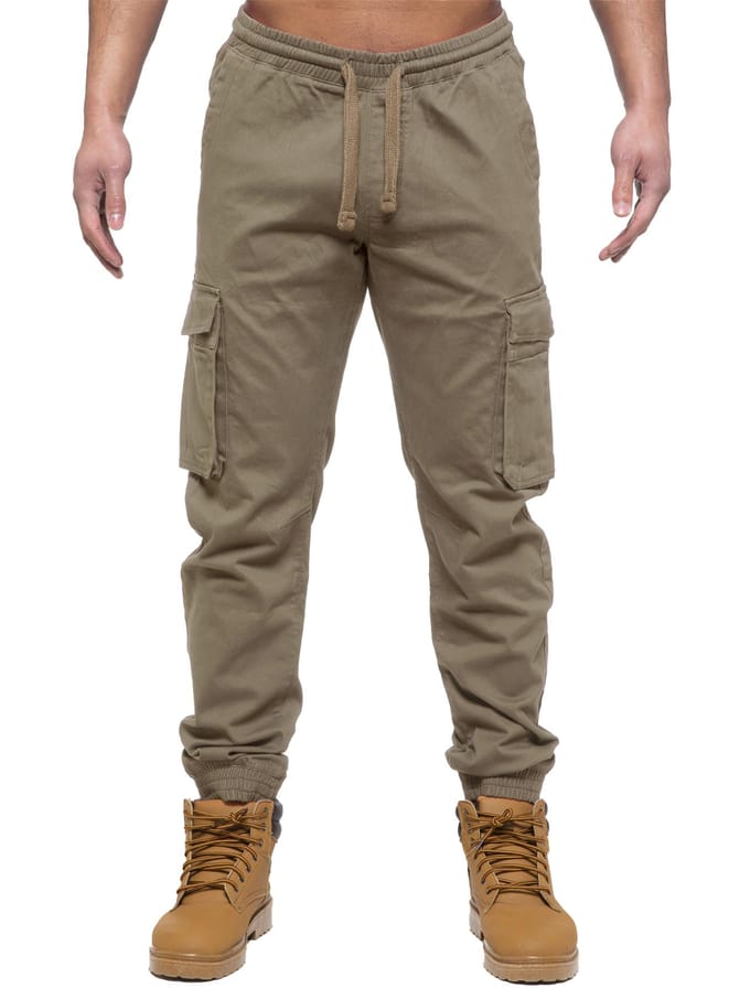 Enzo | Heren Cargo Jogger Jeans - Beige