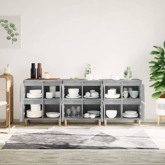 vidaXL - Dressoirs - 3 - st - 60x35x70 - cm - bewerkt - hout - betongrijs
