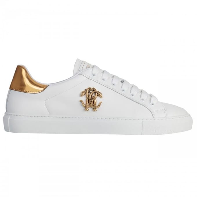 Roberto Cavalli Heren Leren Spiegel Slang Sneakers - Maat: 41 white
