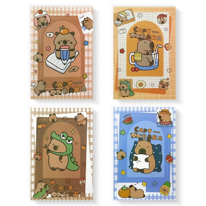 Dailygoods - Set van 4 A5 Notebooks met Schattige Capybara Designs