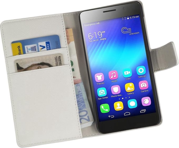 Wit Honor 6 Bookcase Wallet Cover Hoesje