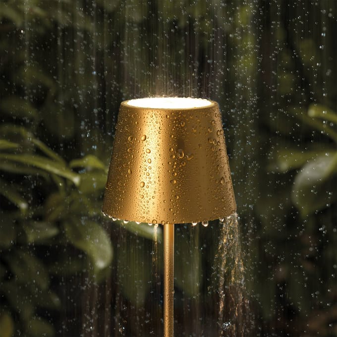 Sigor Nuindie LED oplaadbare tafellamp, USB-C, goud, IP54, dimbaar