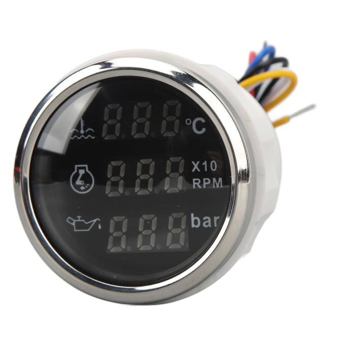 Watertemperatuurmeter Snelheid Oliedrukmeter 52mm 3 in 1 Digitale Displaymeter voor Camper Jacht Visboot Schip DC 9 tot 32V black