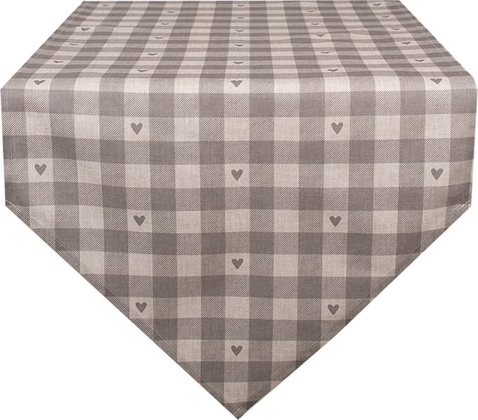 Clayre & Eef Tafelloper 50x160 cm Beige Grijs Katoen Hartjes
