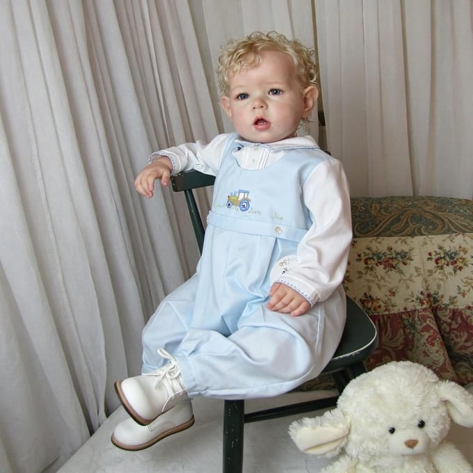 Babypop Volledig Vinyl - Levensgrote pop Jongen - Kind Ontwikkeling - Anatomisch Correct - 50 cm - Wit en Blauw