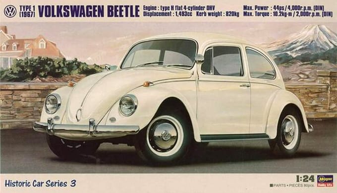 Hasegawa Modelbouwpakket Auto - 21203 Volkswagen Beetle Type 1 - 1967 Plastic - 1:24 - Modelbouw