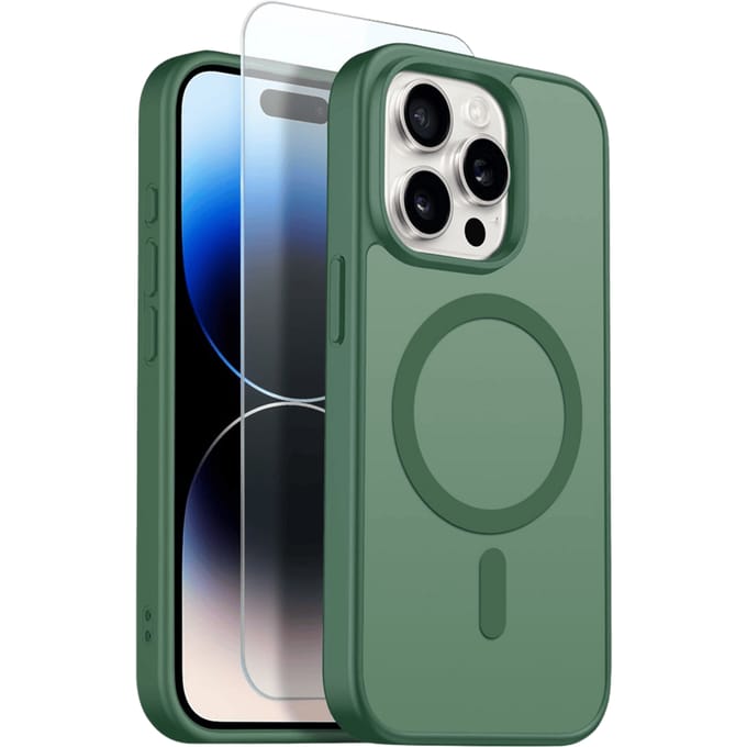 Northjo 2-in-1 iPhone 14 Pro Hoesje – Shockproof, MagSafe + Screenprotector Groen