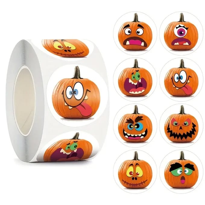 DW4Trading Stickerrol Halloween Pompoen 500 Stuks - Sluitstickers - Ø 2,6 cm