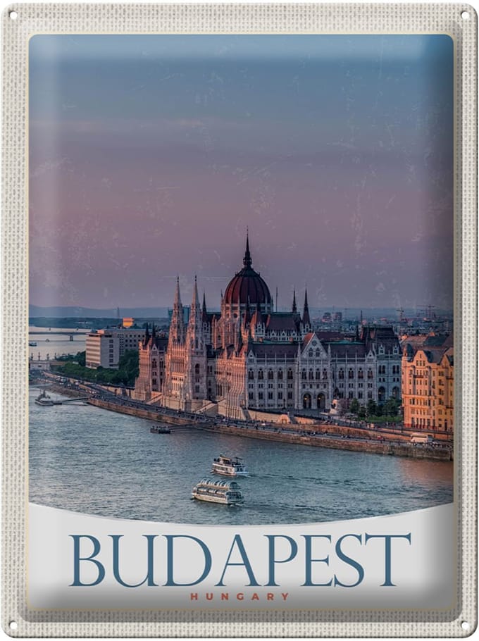 Blechschild Reise 30x40cm Aussicht auf Budapest Kirche Ungarn