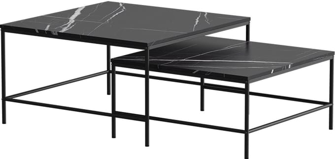 Vicco Ramio Salontafel set – 80 x 80 cm 2 delen Zwart marmer