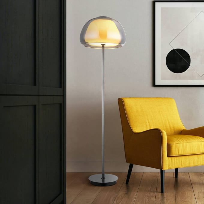 Globo LED vloerlamp Avila, rookgrijs/zwart, glas, CCT, dimbaar