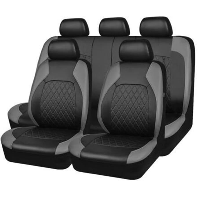 9-delige autostoelhoezen Universele PU lederen stoelbeschermer Volledige set auto-interieur grijs