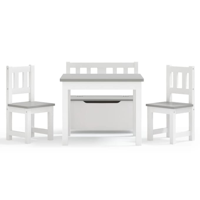 vidaXL - 3-delige - Kindertafel- - en - stoelenset - MDF - wit - en - grijs