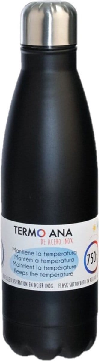 Rvs thermosfles / isoleerfles zwart 0.75 L - Thermoflessen