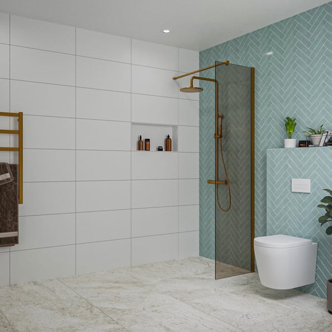 FugaFlow Eccelente Vetro inloopdouche badkamer - 50x200cm - rookglas - wandarm - geborsteld koper