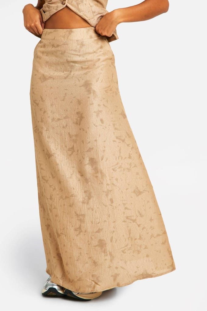 boohoo Dames Tie Dye Textured Column Split Back Maxi Rok | Steen | Maat: 38