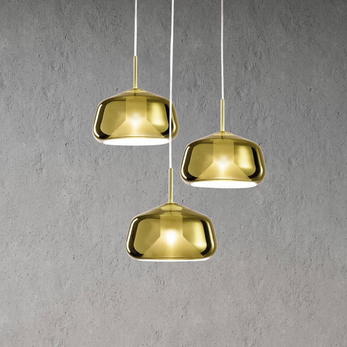 miloox by Sforzin X-Ray hanglamp, goudkleurig, 3-lamps rond, glas