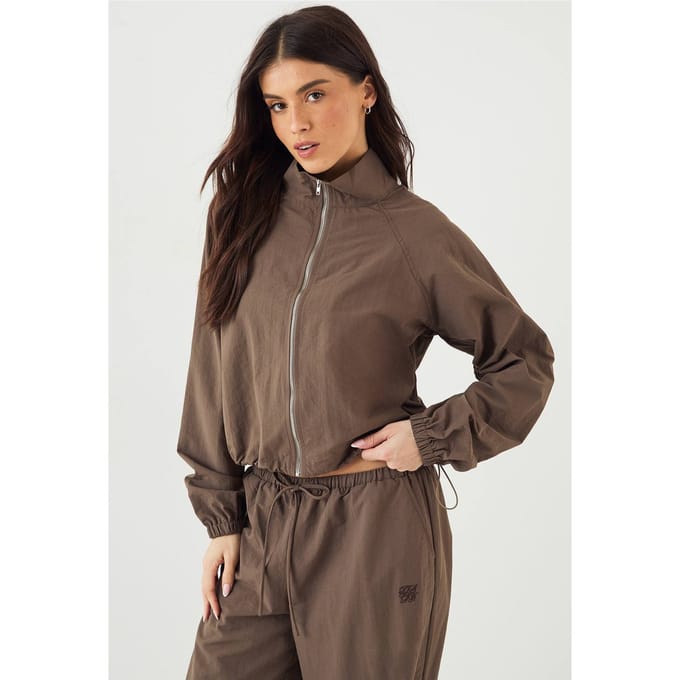 Dames DSGN Studio Funnel Neck Track Jacket | Mokka | Maat: 2XL