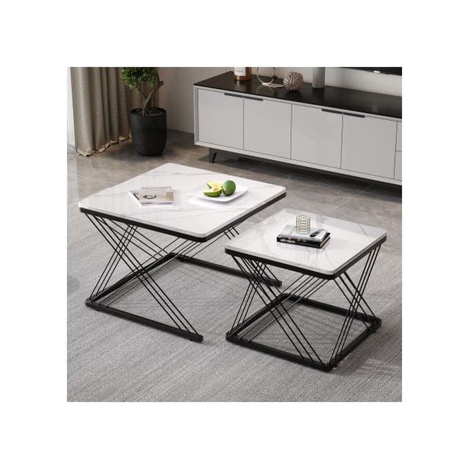 Lot de 2 tables basses élégantes, carrées 60*60*45 cm et 45*45*40 cm