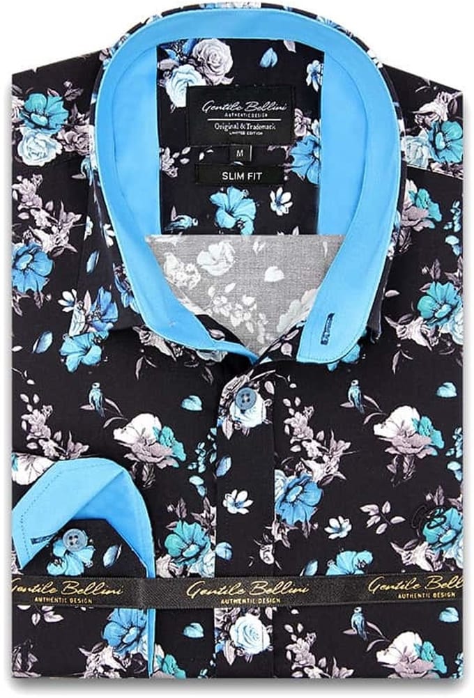 Heren Overhemd - Slim Fit - Hyacinth Print Satijn - Zwart - Maat M