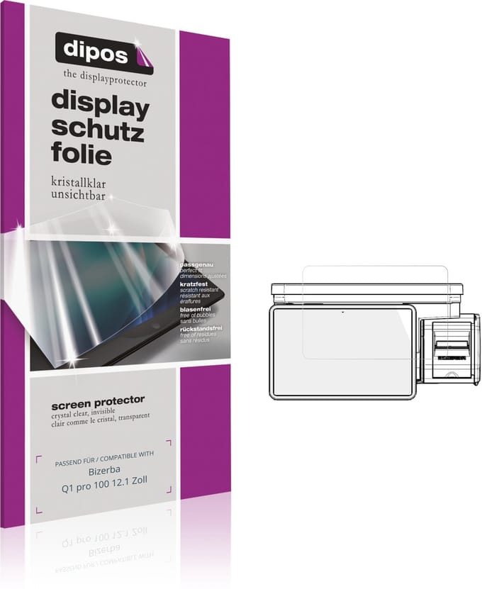 dipos – 2x Beschermfolie geschikt voor Bizerba Q1 pro 100 12.1 Zoll | Krasbestendige & heldere Screenprotector Ultra-Thin
