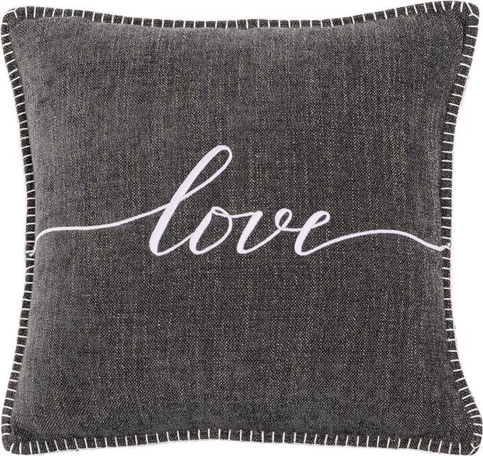 TISECO HOME STUDIO - Kussen (gevuld) DAMIAN - Geborduurde LOVE tekst - Vierkant - 45x45 cm - Donkergrijs