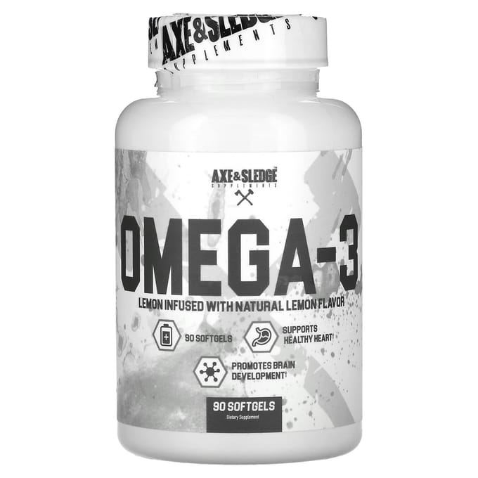 Ax & Sledge Supplementen, basis, omega-3, natuurlijke citroensmaak, 90 zachte capsules