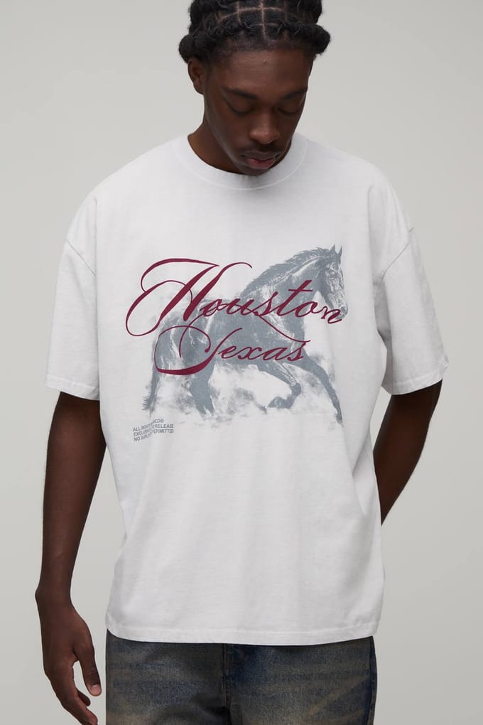 Gewassen Grijs Oversized Houston Texas Print T-shirt | Washed Grey | Size XS