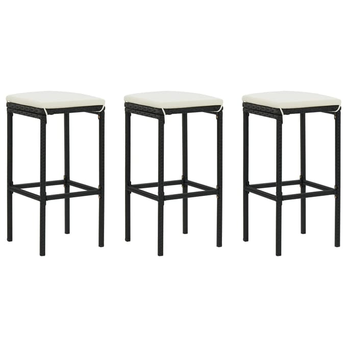 vidaXL - Barkrukken - met - kussens - 3 - st - poly - rattan - zwart