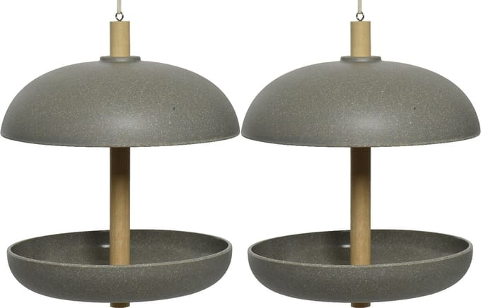 Decoris vogel voedersilo - 2x - bamboe hout - antraciet grijs - 21 x 25 cm