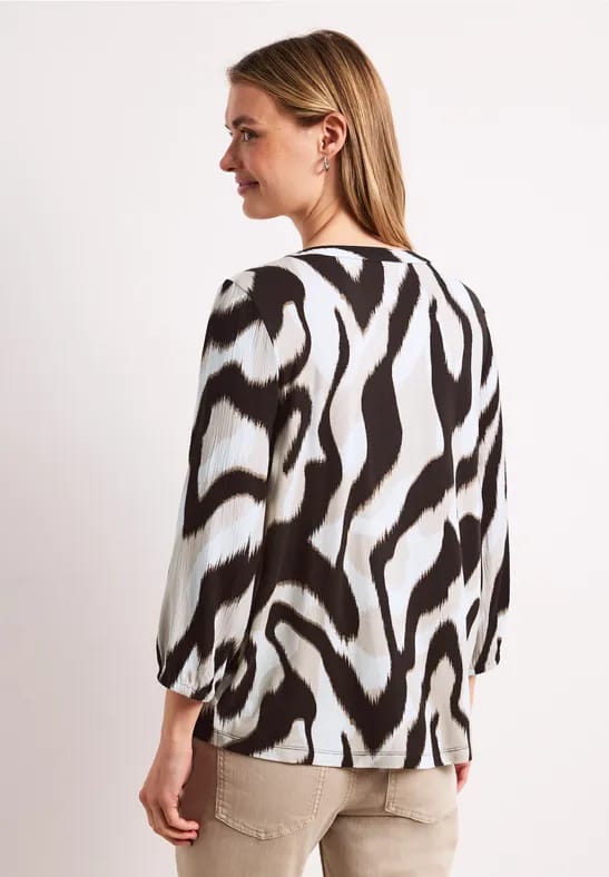 Shirt met gespleten hals en structuurmix