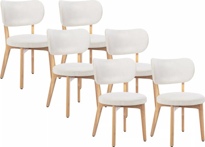 Vente-unique Set van 6 stoelen van ribfluweel en heveahout - Wit - TORIEL