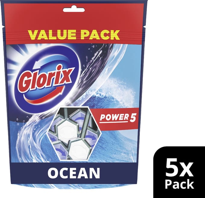 Glorix Power 5 WC blokjes - Ocean - 5 Stuks - Voordeelverpakking