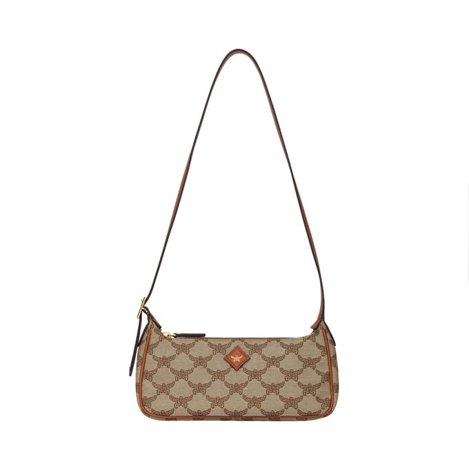 MCM Iconisch Laurierlogo Inreliëf Jacquard Schoudertas Dames Schoudertas Beige MWSESAC02IG001 Basic Set (Bag+Dust Bag) white