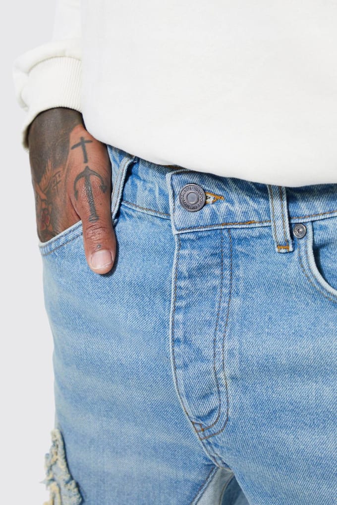 Slim Flare Applique Panel Jeans | Antique Blue | Size 52R