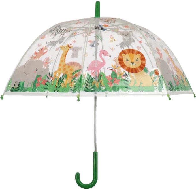 Esschert Design Paraplu voor kinderen - transparant - jungle thema - Dia 70 cm - automatisch