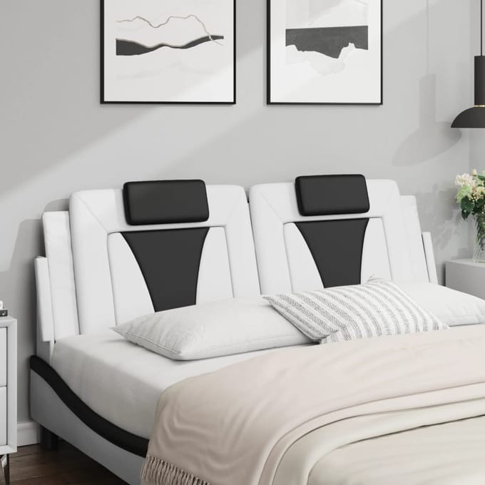 vidaXL - Hoofdbordkussen - "Viana" - 160 - cm - kunstleer - wit - en - zwart