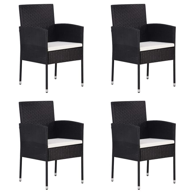 vidaXL - Tuinstoelen - 4 - st - met - crèmewitte - kussens - poly - rattan - zwart