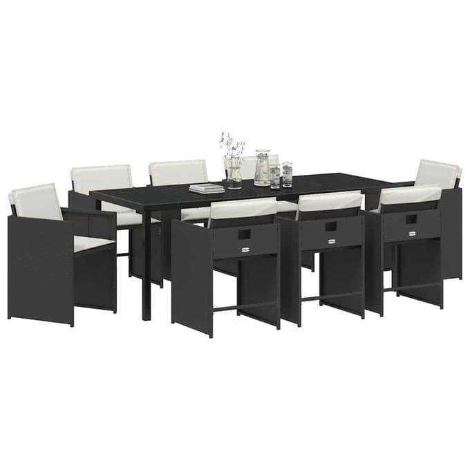vidaXL - Tuin - Eettafel - Set - 9 - st - Zwart - poly - rattan