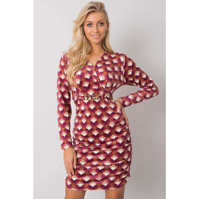 Velvet Retro Print Dress - Fuchsia / Einheitsgröße
