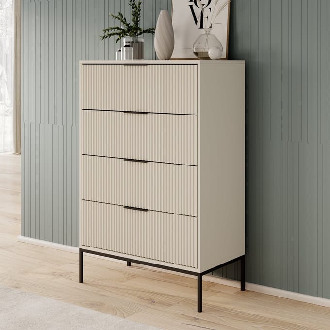 Meubella - Delaware - Ladekast 4 lades - Beige - 76x40x116 cm