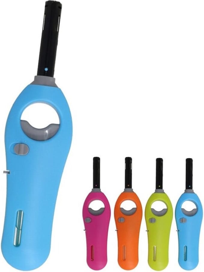 Gerimport Gasaansteker - 1x - 18 cm - navulbaar - instelbare vlam - gekleurd - BBQ aansteker