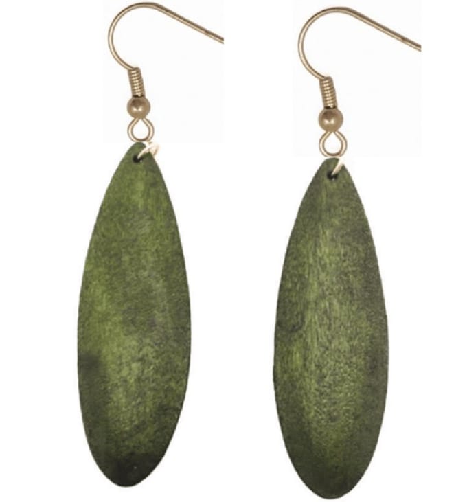 Zilver Lange oorbellen Luci groen- 7 cm Hout- Charme Bijoux