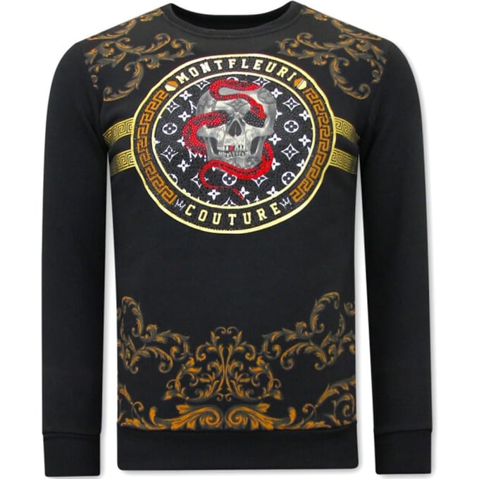 Heren Sweater met Print - Snake Skull - 3674 - Zwart
