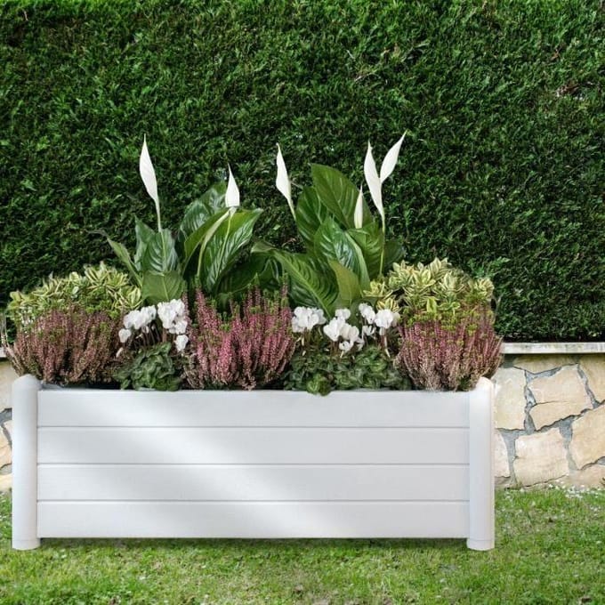 STEFANPLAST Bac a fleurs/jardiniere rectangulaire - ITALIA - Finition effet bois - 100x43xH35cm - 80L - Blanc