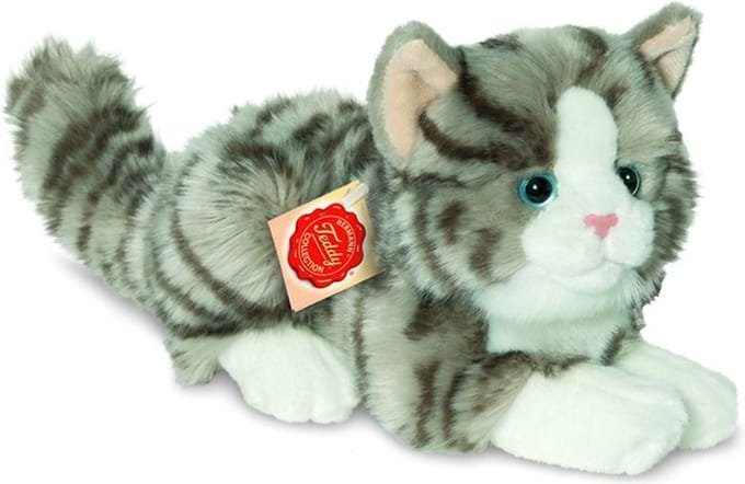 Knuffel Kat Grijs Getijgerd Liggend Klein
