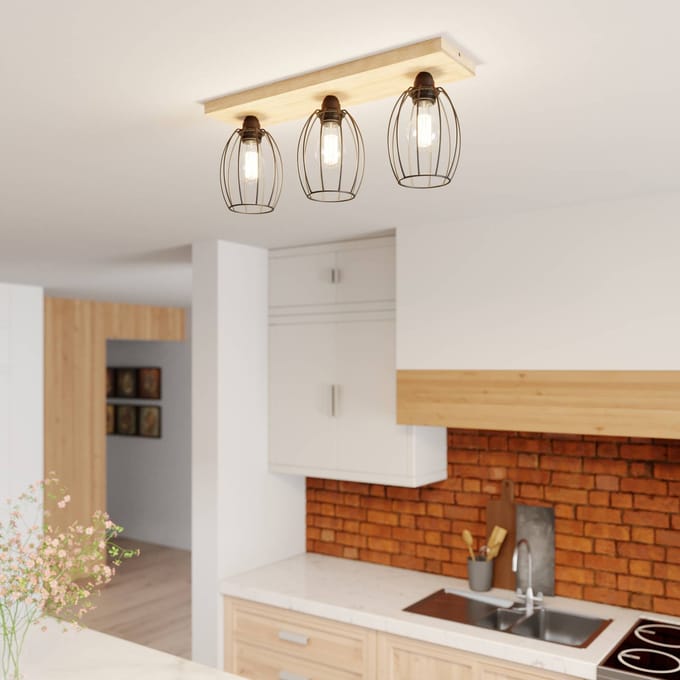 BRITOP Plafondlamp Beevly, hout en metaal, 3-lamps