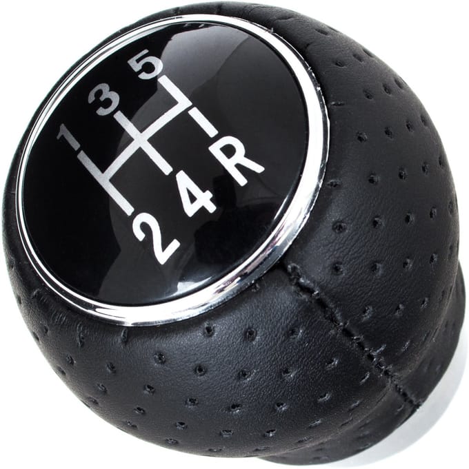 Modecar - Universele Versnellingspookknop - Zwart Leer - Chroom - 5 Snelheden