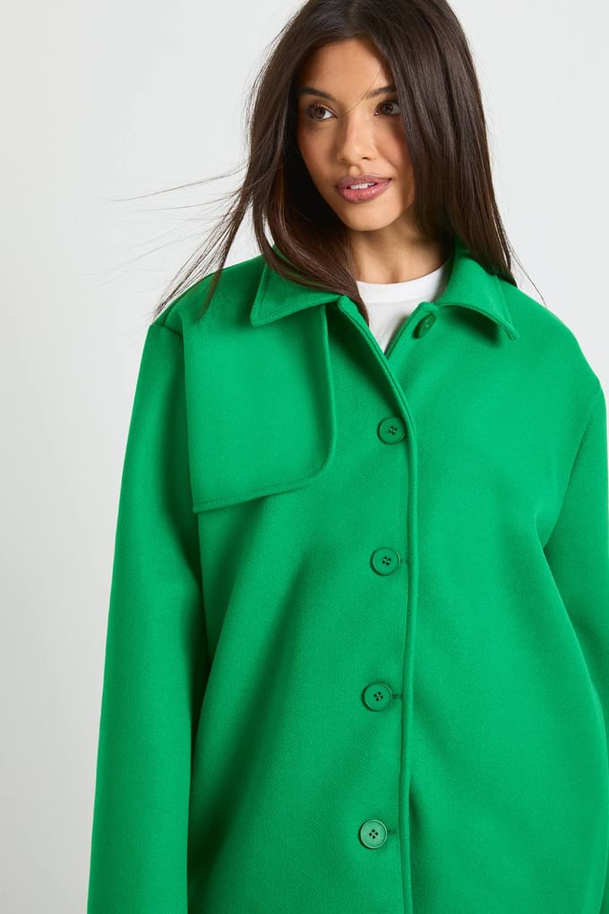 boohoo Dames Jas met wool look kraag- en naaddetails | Green | Maat: 8