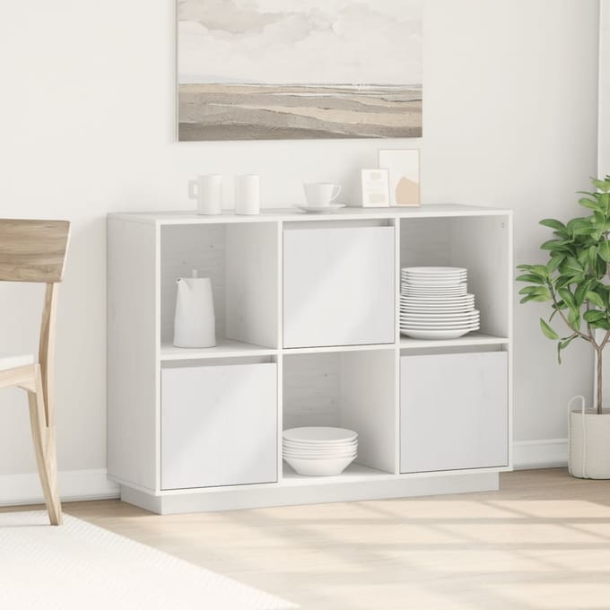vidaXL - Dressoir - 110,5x35x80 - cm - massief - grenenhout - wit